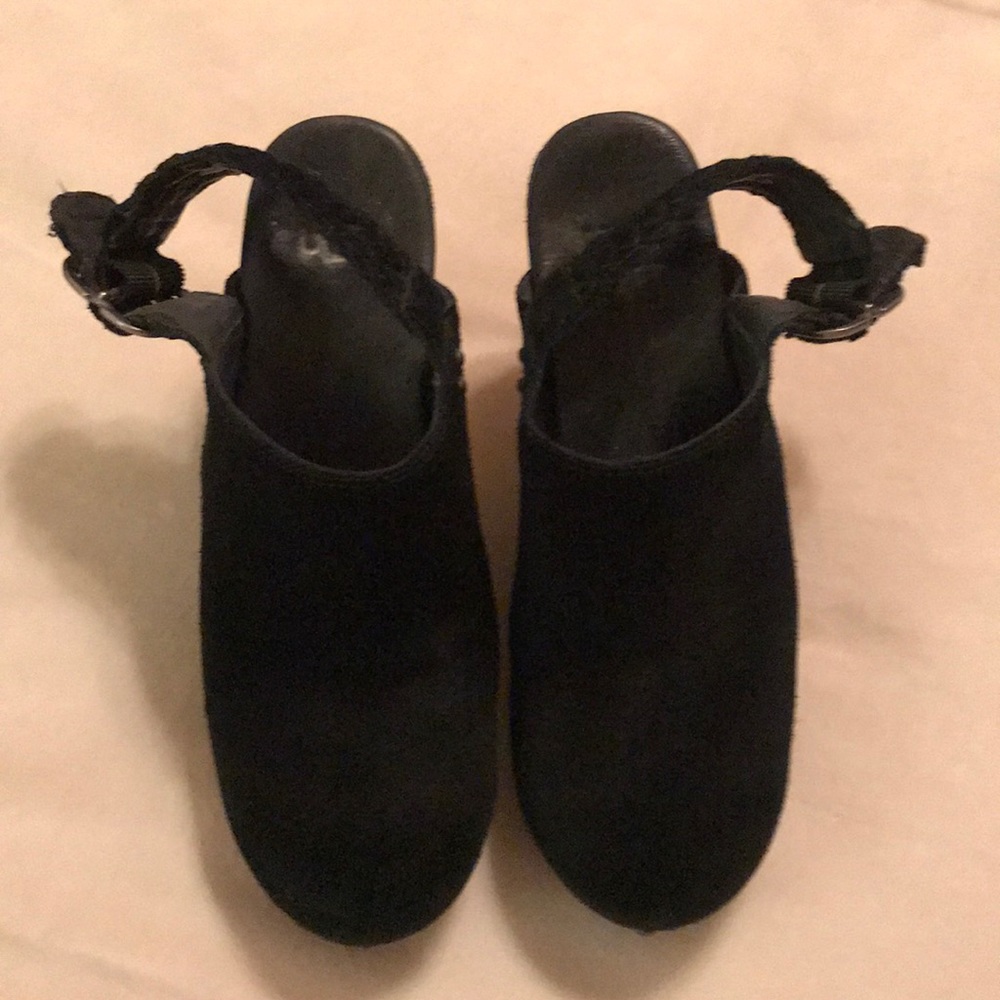 UGG Black Suede Platform Slingback Clogs